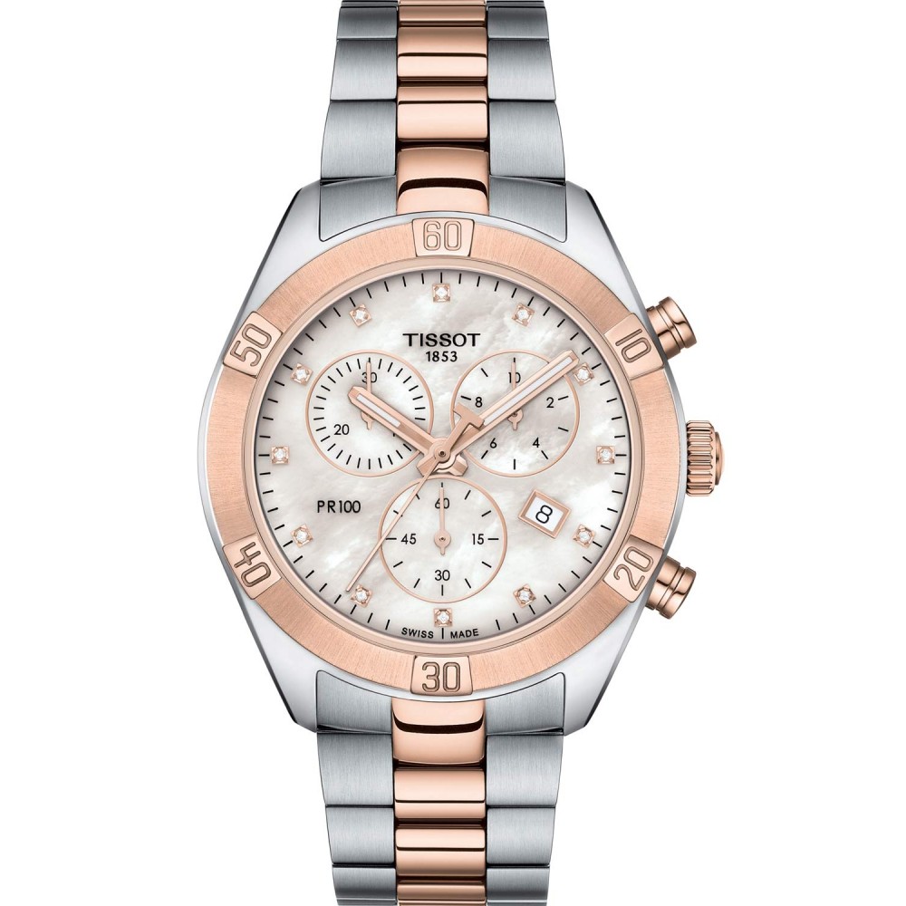 TISSOT T-Classic PR100 Diamonds Sport Chic Χρονογράφος Ρολόι Ασημί/Ροζ Επιχρυσωμένο Ανοξείδωτο Ατσάλι μπρασελέ T1019172211600