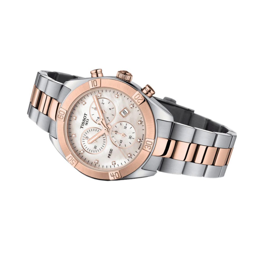 TISSOT T-Classic PR100 Diamonds Sport Chic Χρονογράφος Ρολόι Ασημί/Ροζ Επιχρυσωμένο Ανοξείδωτο Ατσάλι μπρασελέ T1019172211600