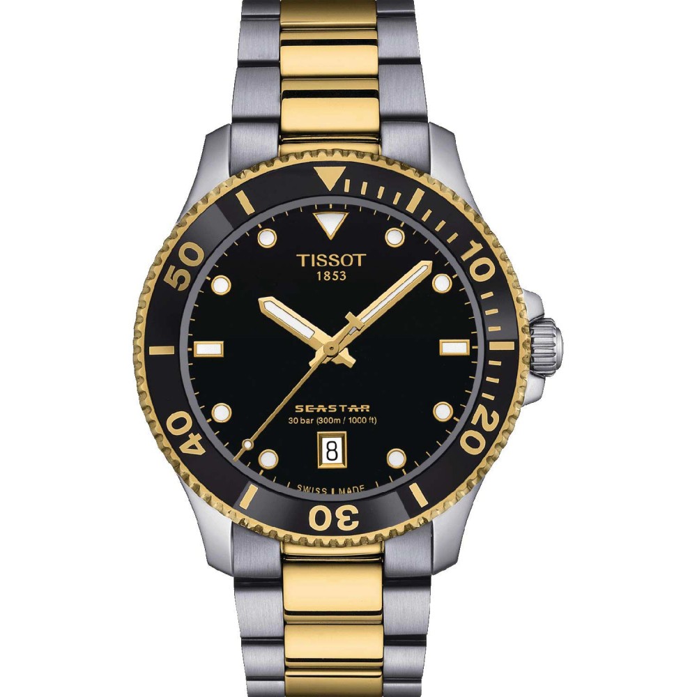 TISSOT T-Sport Seastar 1000 Ρολόι Unisex  Ασημί/Επιχρυσωμένο Ανοξείδωτο Ατσάλι μπρασελέ T1204102205100