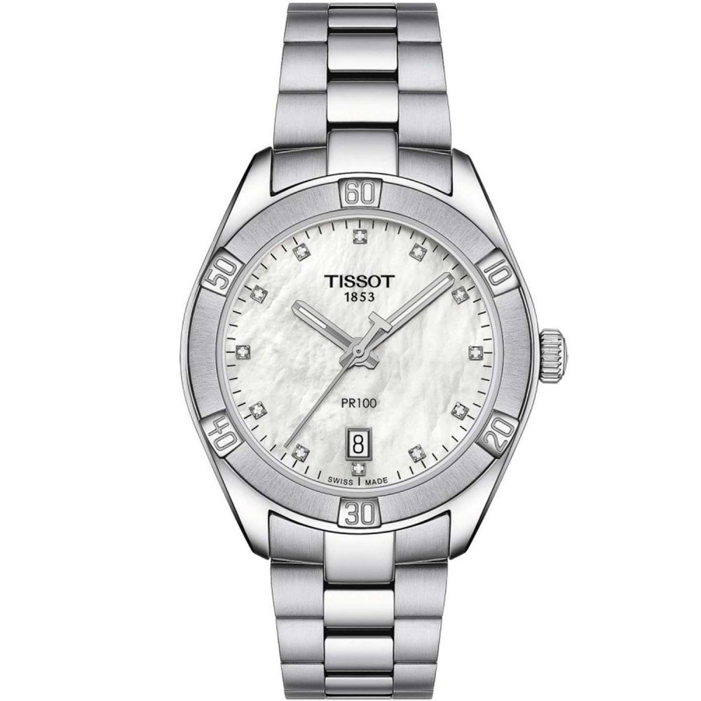 TISSOT T-Classic PR100 Diamonds Sport Chic Ρολόι Ασημί Ανοξείδωτο Ατσάλι μπρασελέ T1019101111600