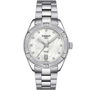 TISSOT T-Classic PR100 Diamonds Sport Chic Ρολόι Ασημί Ανοξείδωτο Ατσάλι μπρασελέ T1019101111600