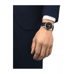 TISSOT T-Classic Gentleman Powermatic 80 Solid 18k Gold Bezel Men's Blue Leather Strap T9274074604101