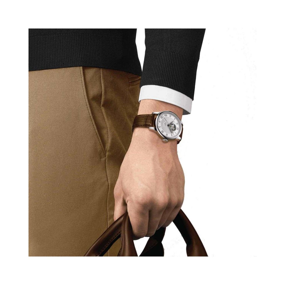 TISSOT T-Classic Le Locle Powermatic 80 Openheart Ρολόι Ανδρικό Καφέ Δερμάτινο Λουράκι T0064071603301