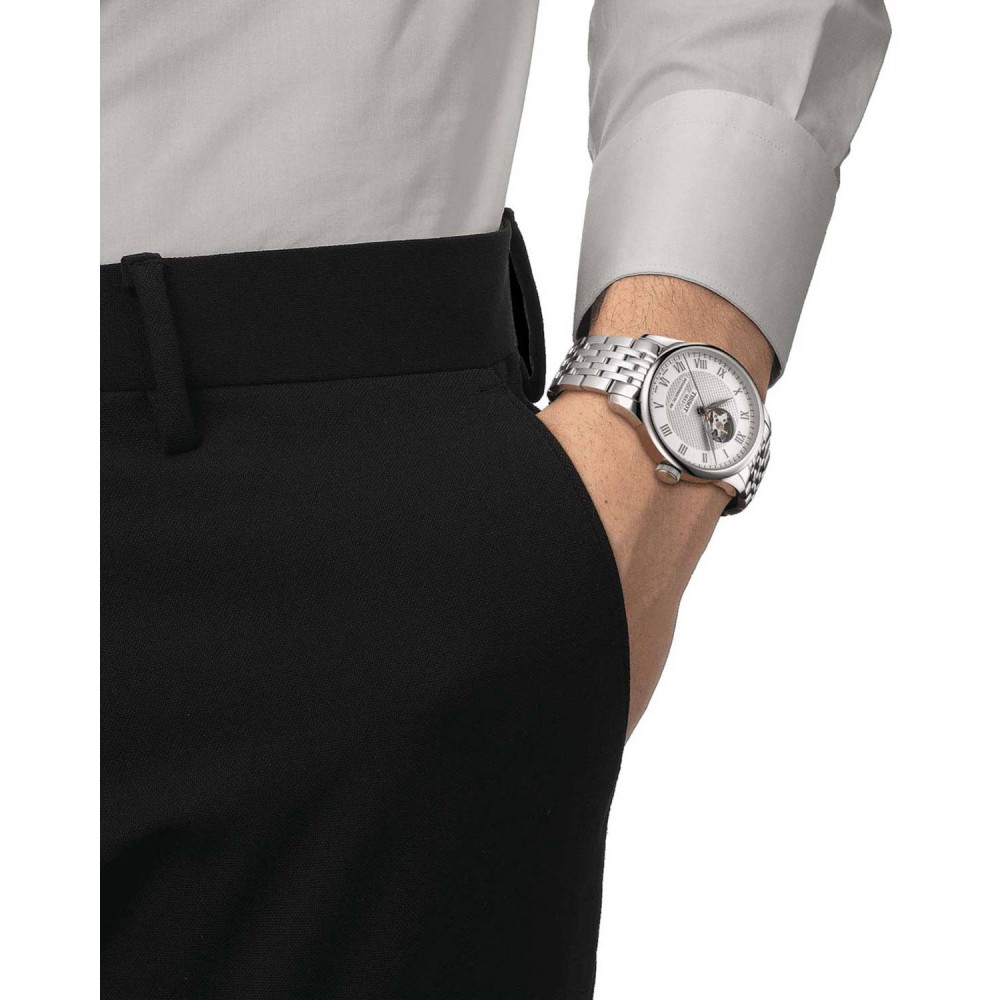 TISSOT T-Classic Le Locle Powermatic 80 Openheart Ρολόι Ανδρικό Ασημί Ανοξείδωτο Ατσάλι μπρασελέ T0064071103302