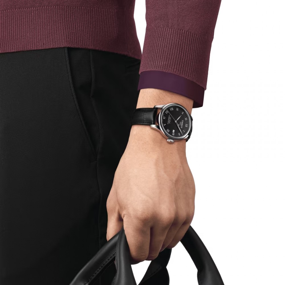 TISSOT T-Classic Le Locle Powermatic 80 Ρολόι Ανδρικό Μαύρο Δερμάτινο Λουράκι T0064071605300
