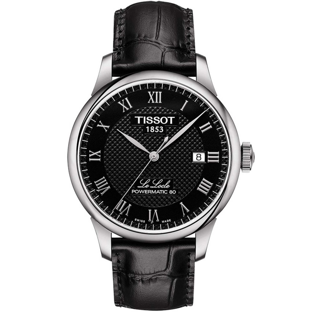 TISSOT T-Classic Le Locle Powermatic 80 Ρολόι Ανδρικό Μαύρο Δερμάτινο Λουράκι T0064071605300