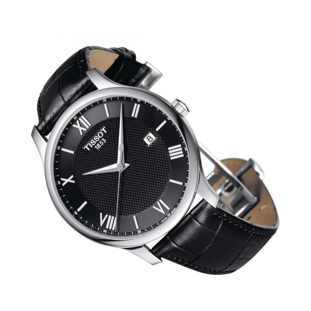 TISSOT T-Classic Tradition Ρολόι Ανδρικό Μαύρο Δερμάτινο Λουράκι T0636101605800