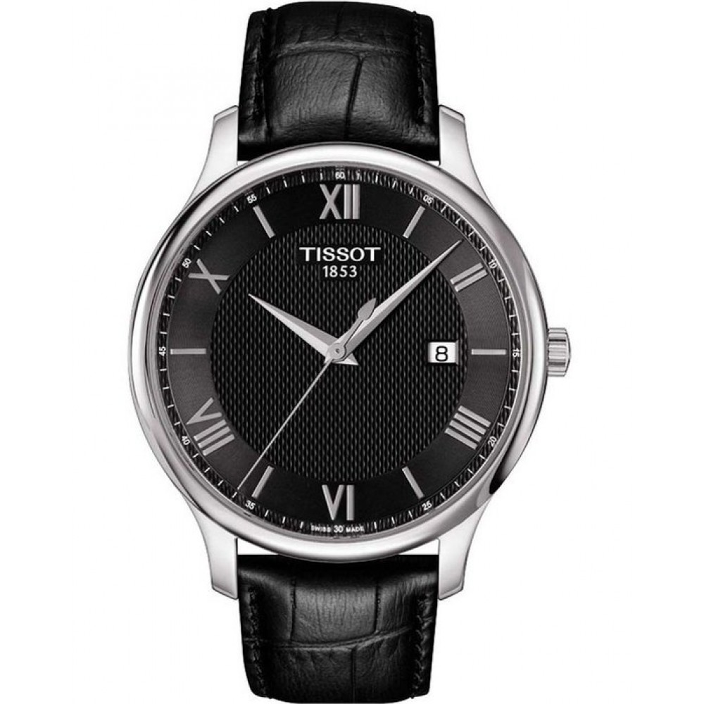 TISSOT T-Classic Tradition Ρολόι Ανδρικό Μαύρο Δερμάτινο Λουράκι T0636101605800