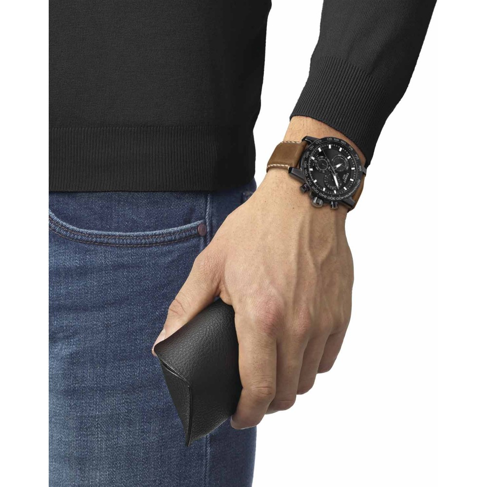 TISSOT T-Sport Superport Χρονογράφος Ρολόι Ανδρικό Καφέ Δερμάτινο Λουράκι T1256173605101