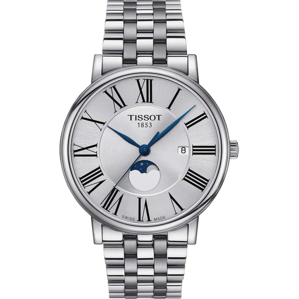 TISSOT T-Classic Carson Premiun Gent Moonphase Ρολόι Ασημί Ανοξείδωτο Ατσάλι μπρασελέ T1224231103300