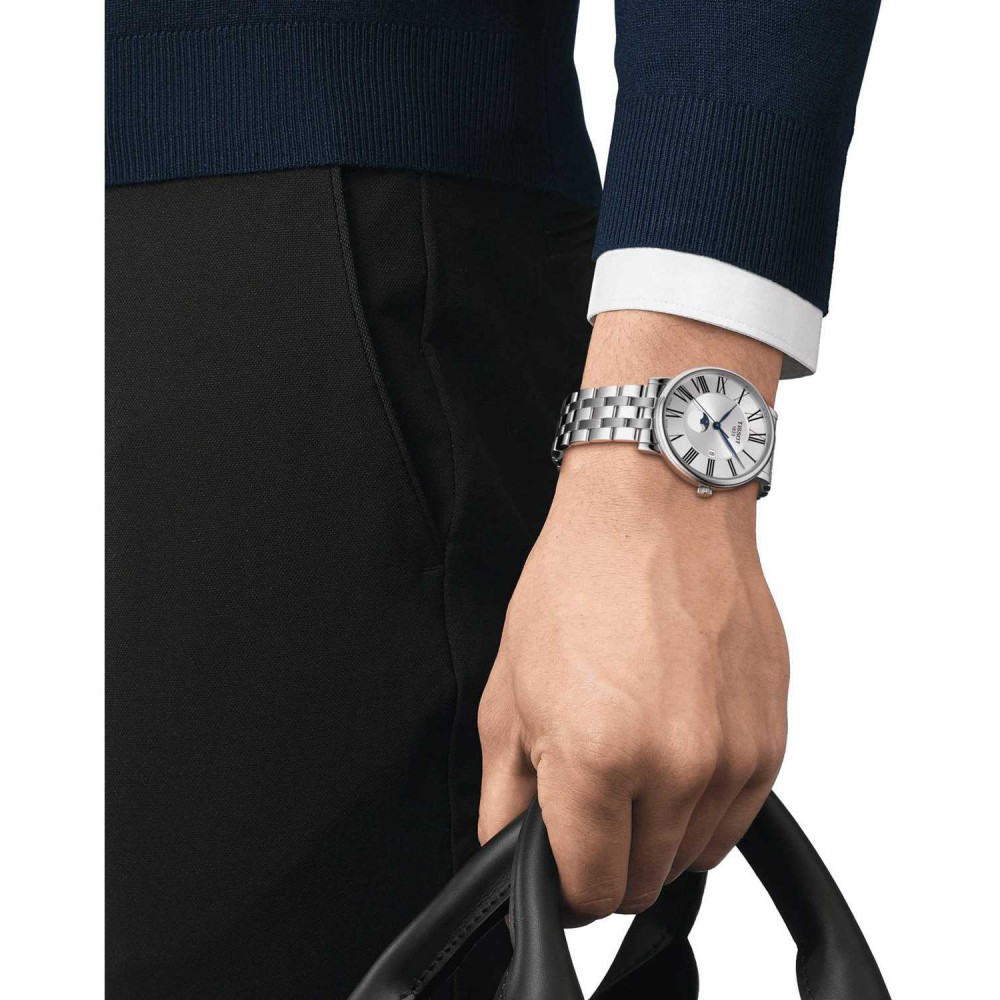 TISSOT T-Classic Carson Premiun Gent Moonphase Ρολόι Ασημί Ανοξείδωτο Ατσάλι μπρασελέ T1224231103300