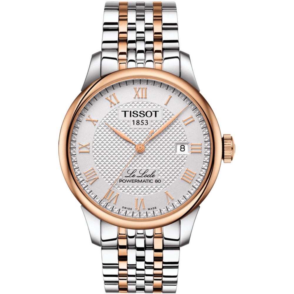 TISSOT T-Classic Le Locle Powermatic 80 Ρολόι Ανδρικό Ασημί/Ροζ Επιχρυσωμένο Ανοξείδωτο Ατσάλι μπρασελέ T0064072203300