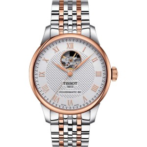 TISSOT T-Classic Le Locle Powermatic 80 Openheart Ρολόι Ανδρικό Ασημί/Ροζ Επιχρυσωμένο Ανοξείδωτο Ατσάλι μπρασελέ T0064072203302