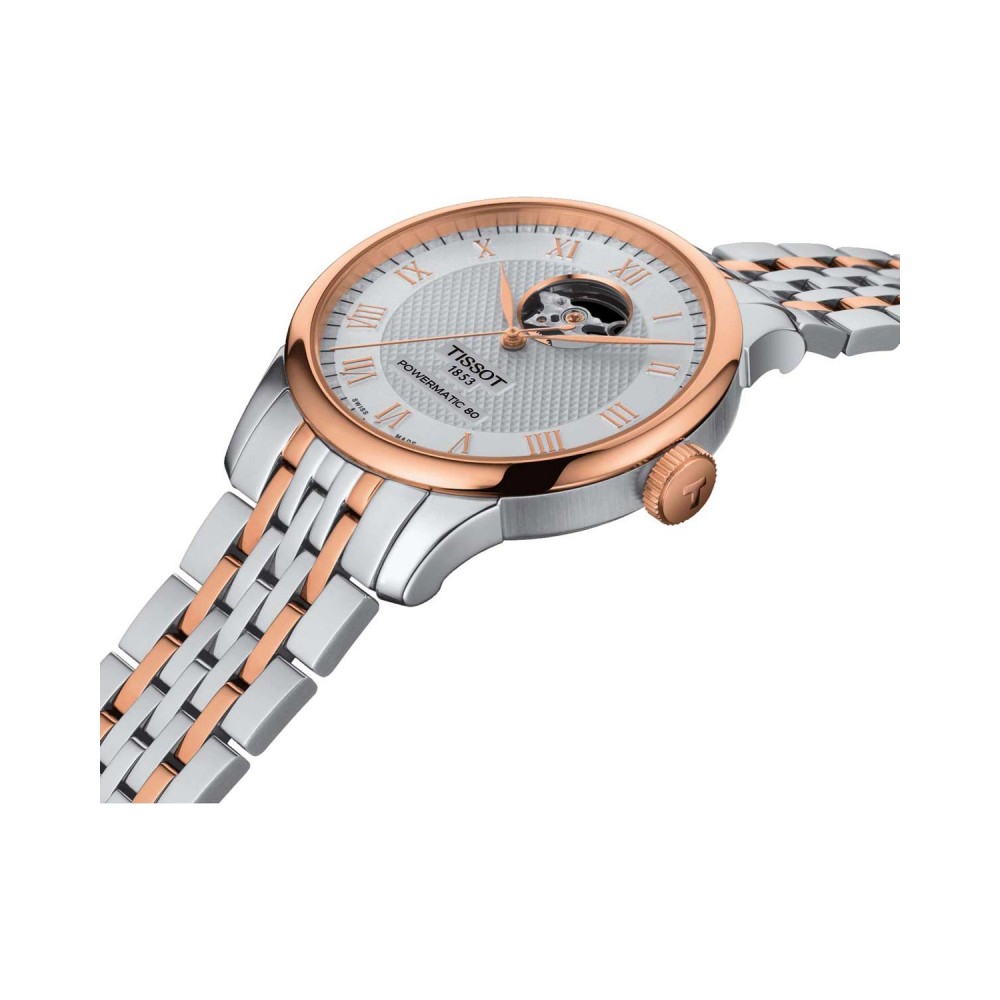 TISSOT T-Classic Le Locle Powermatic 80 Openheart Ρολόι Ανδρικό Ασημί/Ροζ Επιχρυσωμένο Ανοξείδωτο Ατσάλι μπρασελέ T0064072203302