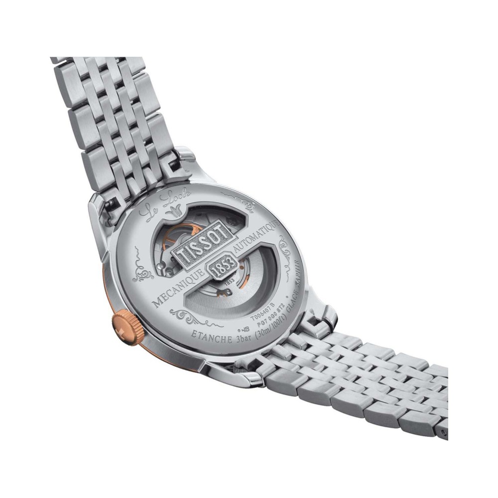 TISSOT T-Classic Le Locle Powermatic 80 Openheart Ρολόι Ανδρικό Ασημί/Ροζ Επιχρυσωμένο Ανοξείδωτο Ατσάλι μπρασελέ T0064072203302