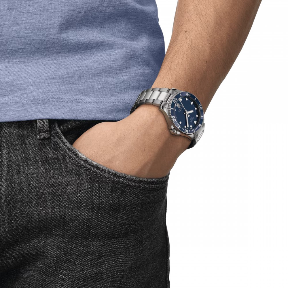 TISSOT SEASTAR 1000 40MM Ασημί Ανοξείδωτο Ατσάλι μπρασελέ T1204101104100