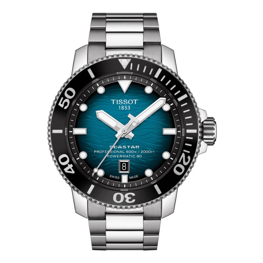 TISSOT T-Sport Seastar 2000 Professional Powermatic 80 Ρολόι Ανδρικό Ασημί Ανοξείδωτο Ατσάλι μπρασελέ T1206071104100