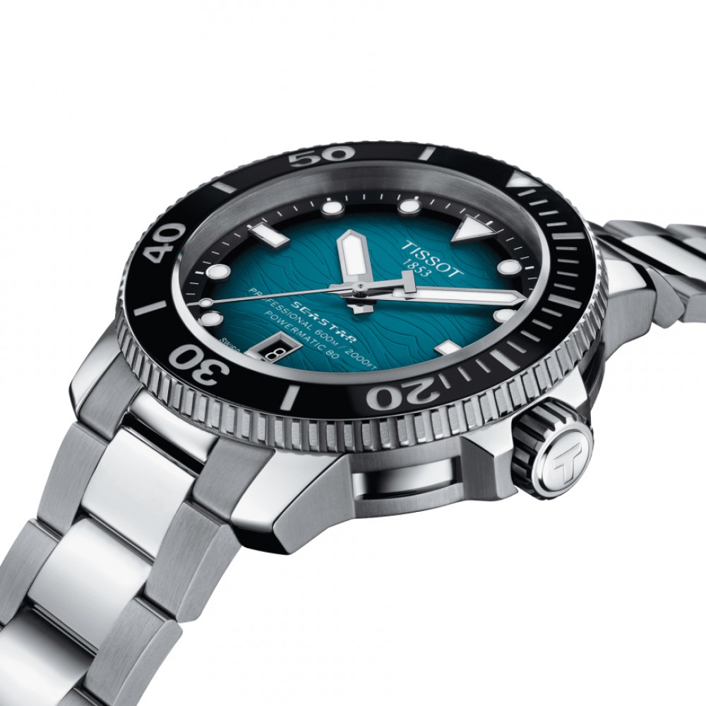 TISSOT T-Sport Seastar 2000 Professional Powermatic 80 Ρολόι Ανδρικό Ασημί Ανοξείδωτο Ατσάλι μπρασελέ T1206071104100