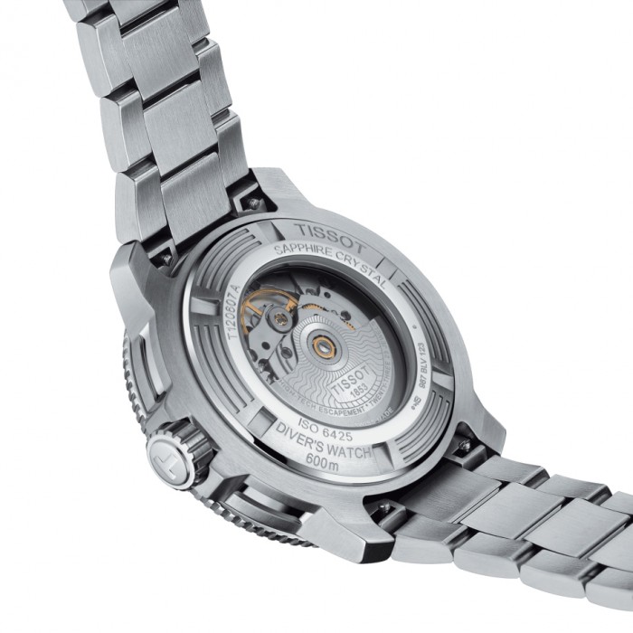 TISSOT T-Sport Seastar 2000 Professional Powermatic 80 Ρολόι Ανδρικό Ασημί Ανοξείδωτο Ατσάλι μπρασελέ T1206071104100