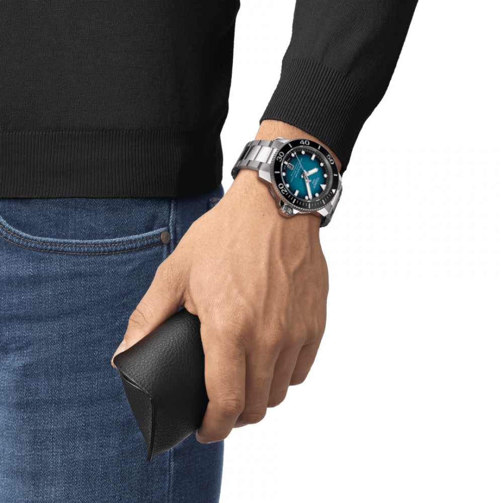 TISSOT T-Sport Seastar 2000 Professional Powermatic 80 Ρολόι Ανδρικό Ασημί Ανοξείδωτο Ατσάλι μπρασελέ T1206071104100