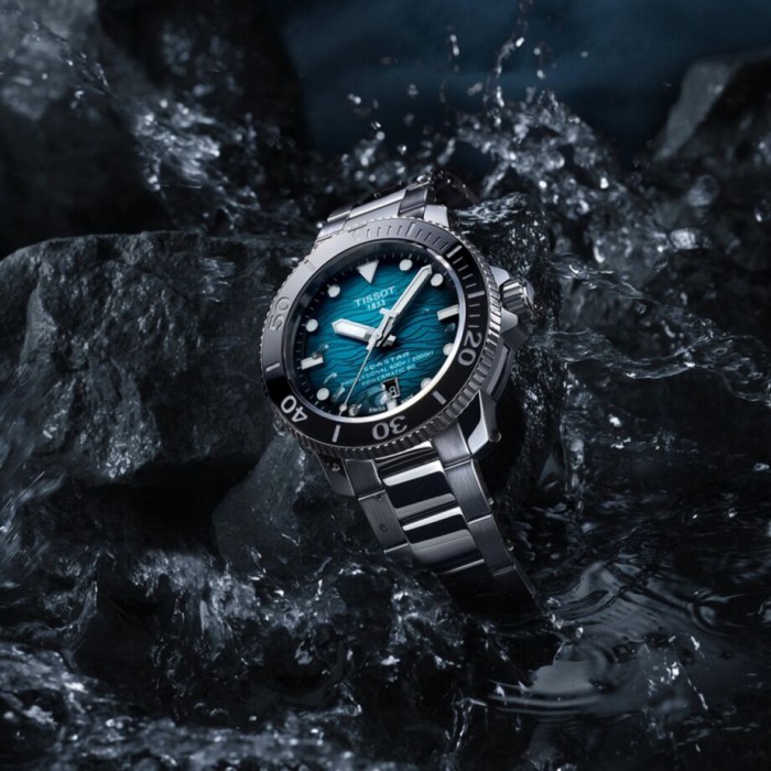 TISSOT T-Sport Seastar 2000 Professional Powermatic 80 Ρολόι Ανδρικό Ασημί Ανοξείδωτο Ατσάλι μπρασελέ T1206071104100