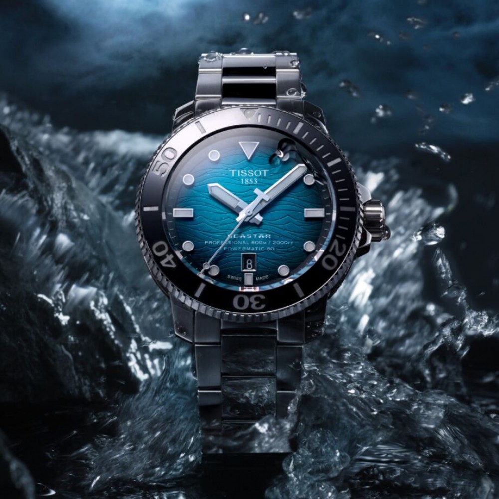 TISSOT T-Sport Seastar 2000 Professional Powermatic 80 Ρολόι Ανδρικό Ασημί Ανοξείδωτο Ατσάλι μπρασελέ T1206071104100