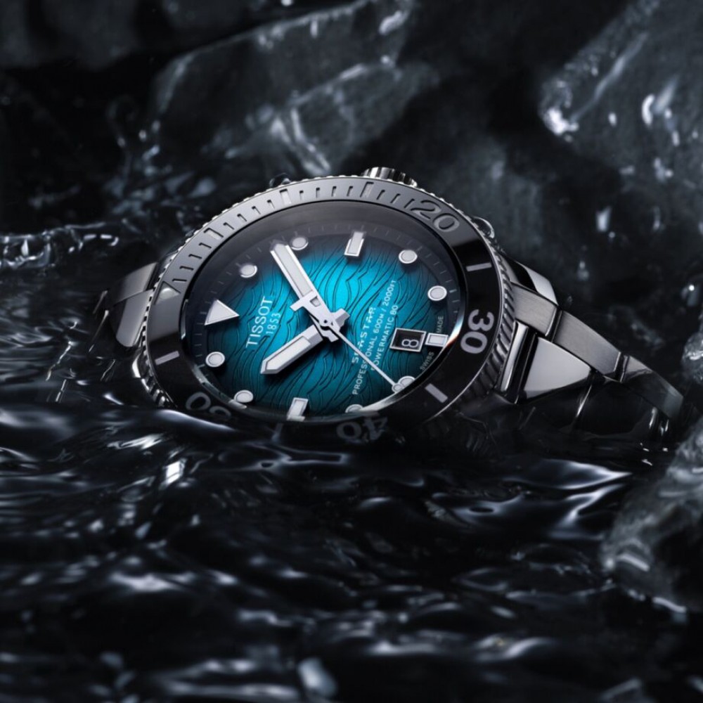 TISSOT T-Sport Seastar 2000 Professional Powermatic 80 Ρολόι Ανδρικό Ασημί Ανοξείδωτο Ατσάλι μπρασελέ T1206071104100