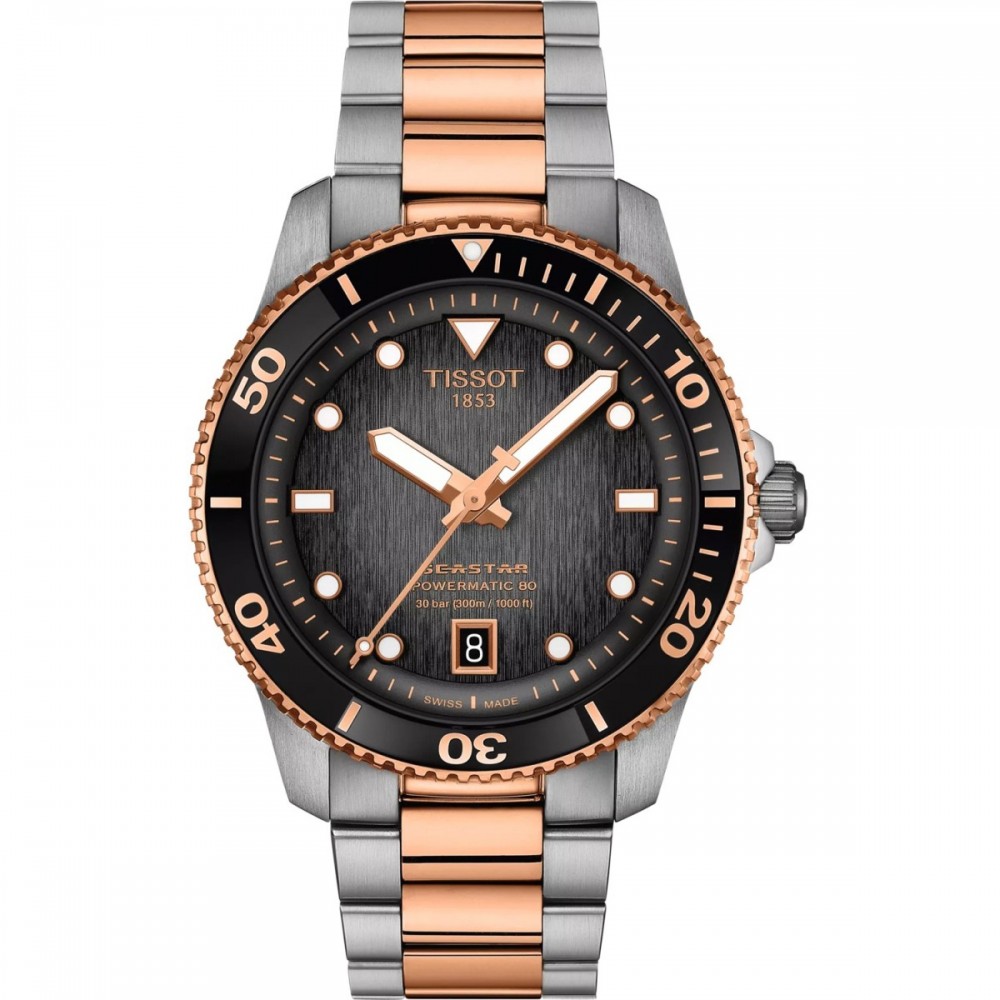 TISSOT T-Sport Seastar 1000 Powermatic 80 Ρολόι Ασημί/Ροζ Επιχρυσωμένο Ανοξείδωτο Ατσάλι μπρασελέ T1208072205101