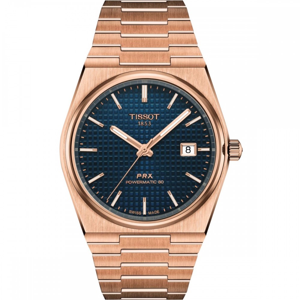 TISSOT T-Classic PRX 40mm Powermatic 80 Ρολόι Ροζ Επιχρυσωμένο Ανοξείδωτο Ατσάλι μπρασελέ T1374073304100