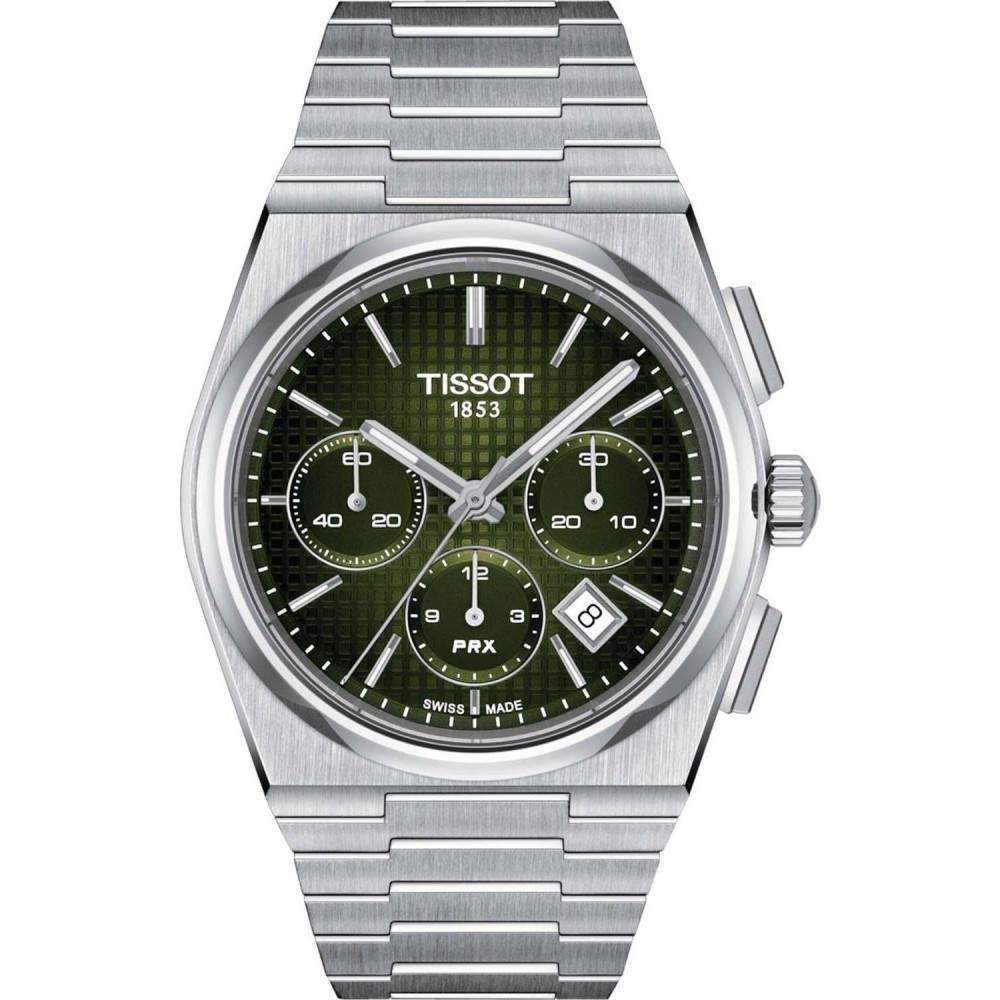 TISSOT T-Classic PRX 40mm Powermatic 80 Χρονογράφος Ρολόι Ασημί Ανοξείδωτο Ατσάλι μπρασελέ T1374271109100