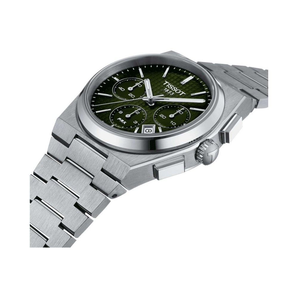 TISSOT T-Classic PRX 40mm Powermatic 80 Χρονογράφος Ρολόι Ασημί Ανοξείδωτο Ατσάλι μπρασελέ T1374271109100