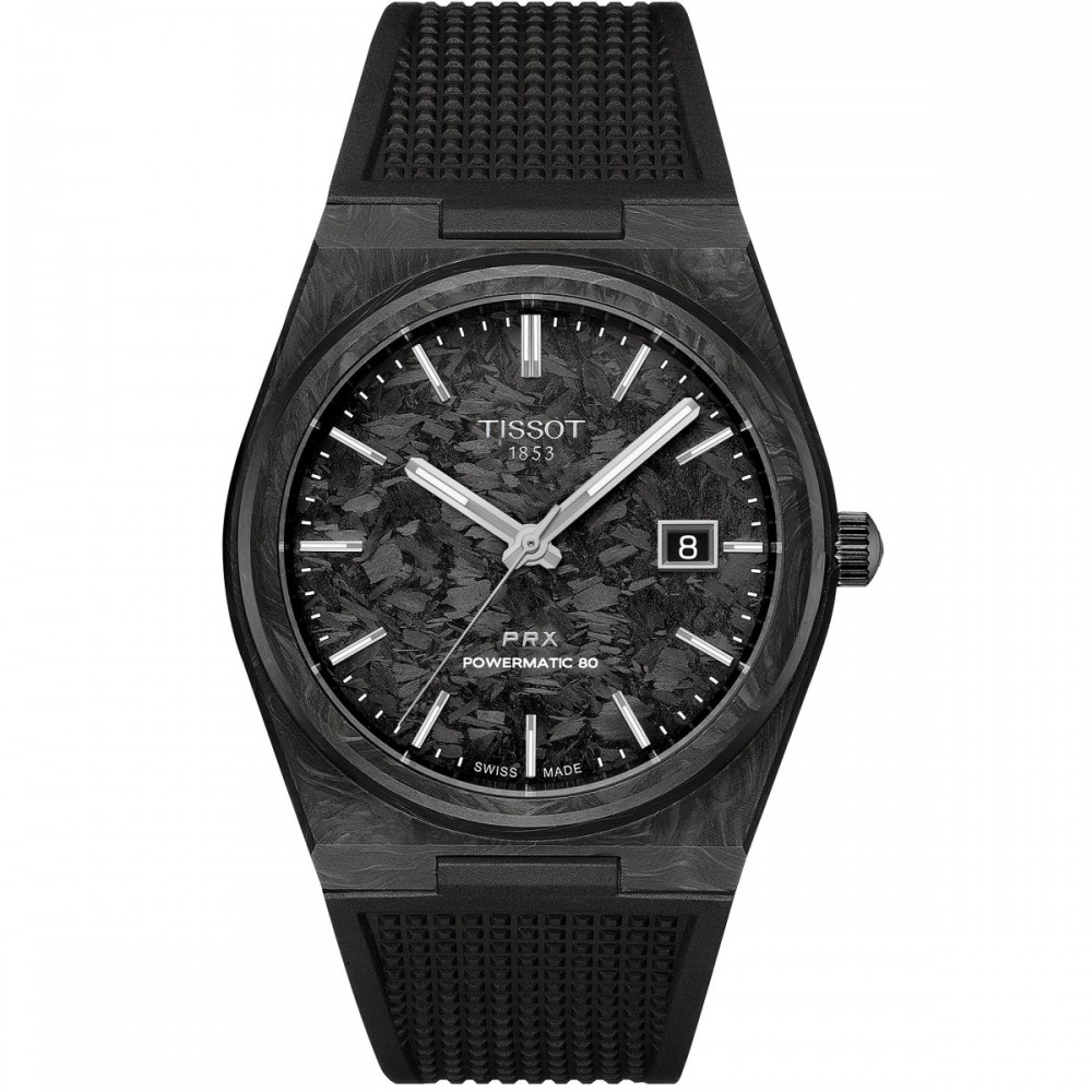 TISSOT T-Classic PRX 40mm Carbon Powermatic 80 Ρολόι Μαύρο Καουτσούκ λουράκι T1379079720100