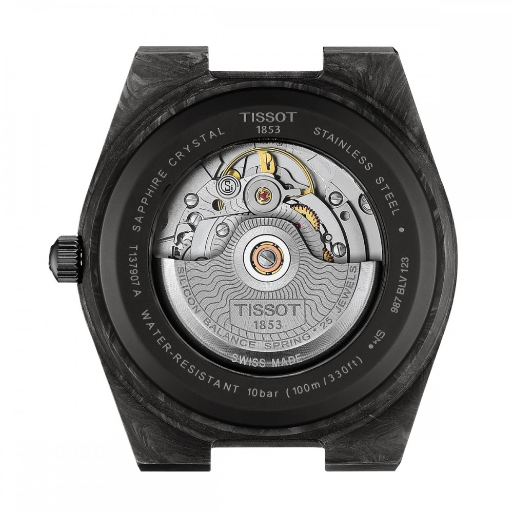 TISSOT T-Classic PRX 40mm Carbon Powermatic 80 Ρολόι Μαύρο Καουτσούκ λουράκι T1379079720100