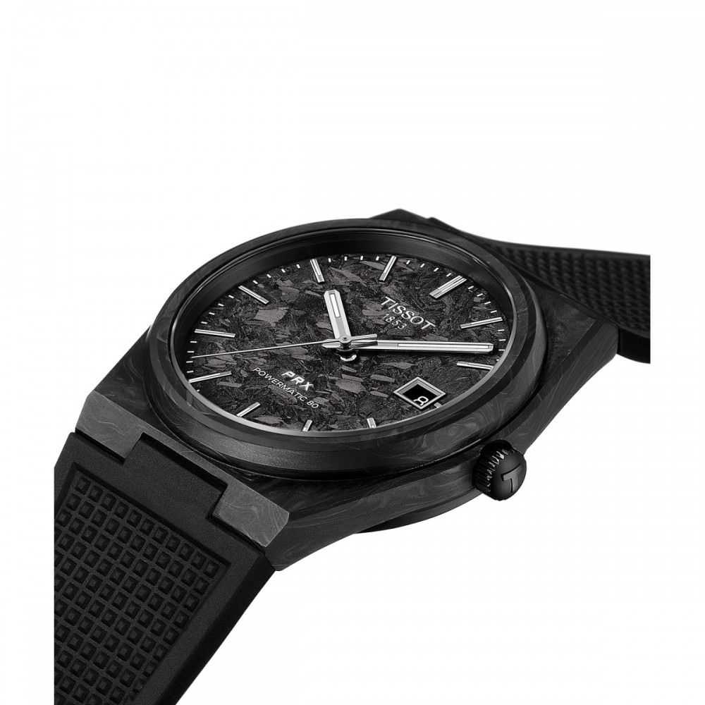 TISSOT T-Classic PRX 40mm Carbon Powermatic 80 Ρολόι Μαύρο Καουτσούκ λουράκι T1379079720100