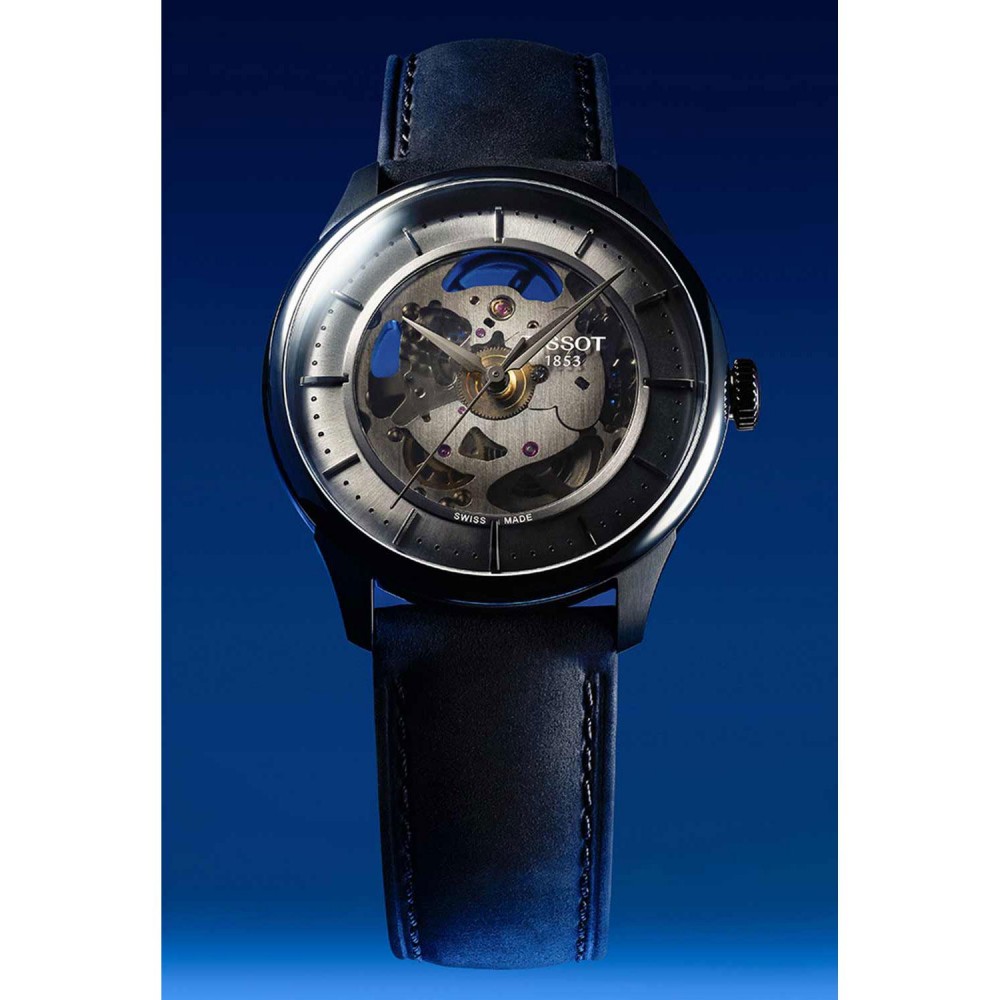 TISSOT CHEMIN DES TOURELLES SQUELETTE Αυτόματο Ρολόι Καφέ Δερμάτινο λουράκι T1398361626100