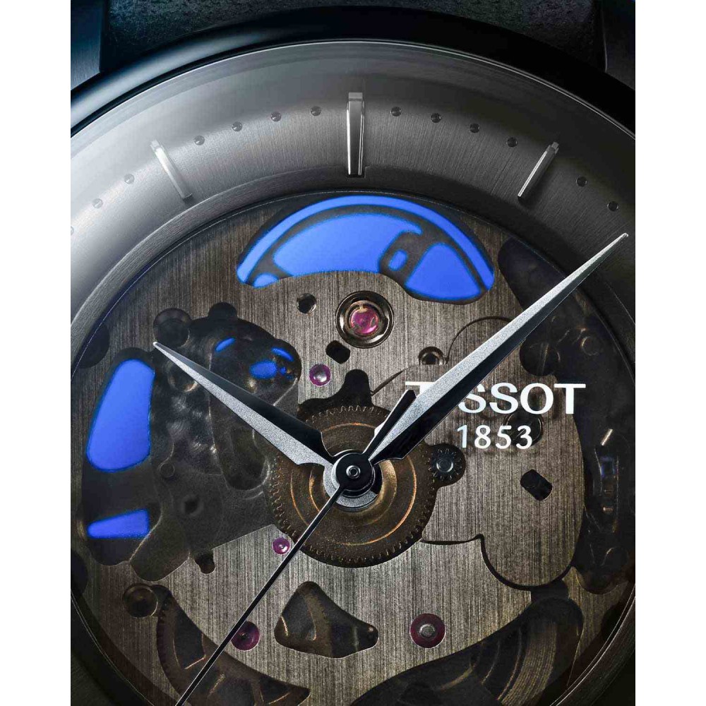 TISSOT CHEMIN DES TOURELLES SQUELETTE Αυτόματο Ρολόι Καφέ Δερμάτινο λουράκι T1398361626100