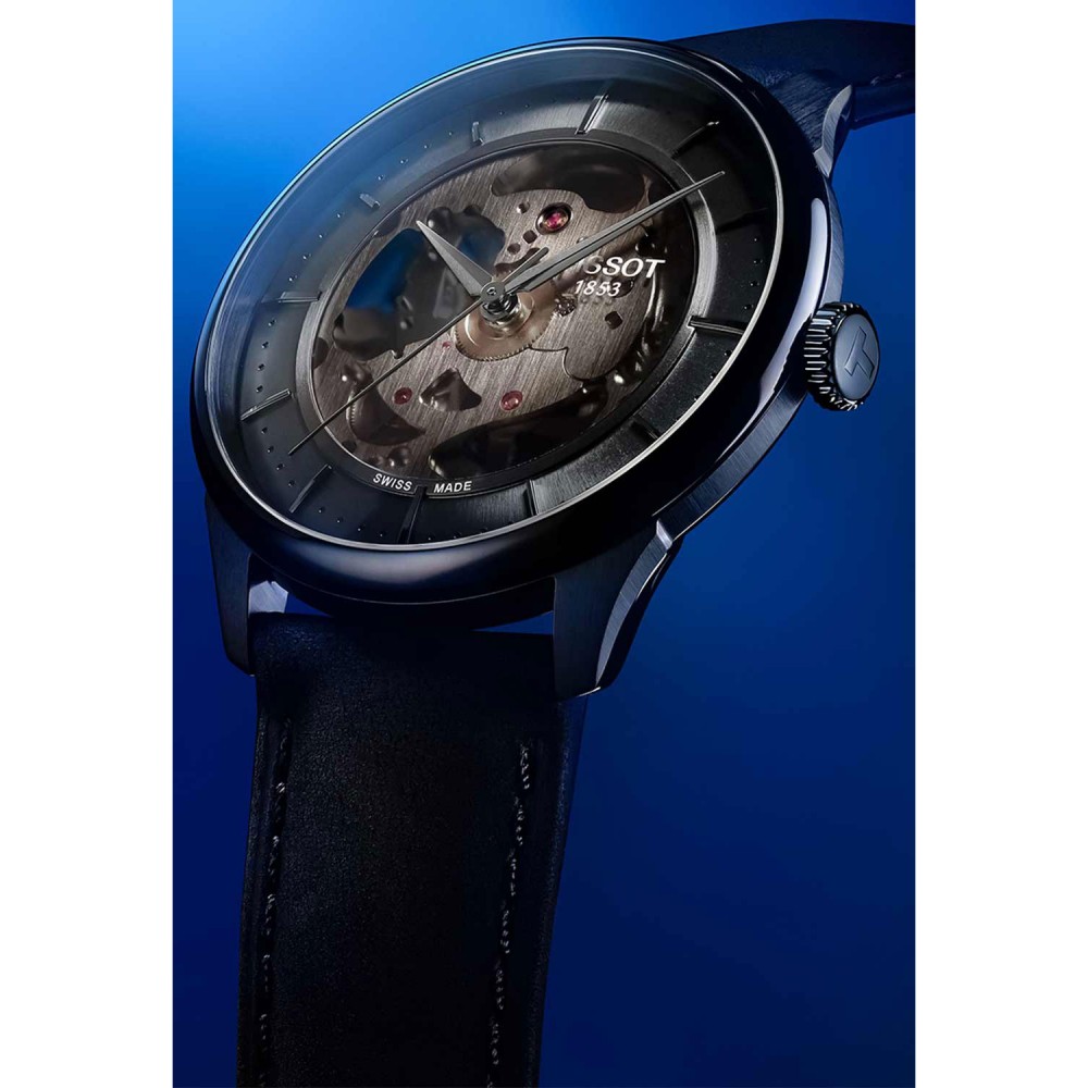 TISSOT CHEMIN DES TOURELLES SQUELETTE Αυτόματο Ρολόι Καφέ Δερμάτινο λουράκι T1398361626100