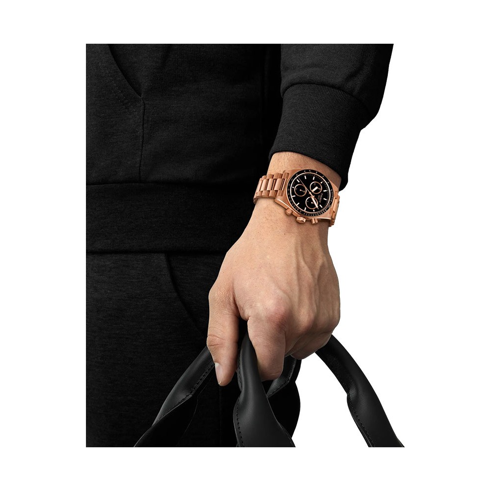 TISSOT T-Sport PR516 Chrono Ρολόι Ανδρικό Ροζ Επιχρυσωμένο Ανοξείδωτο Ατσάλι μπρασελέ T1494173305100