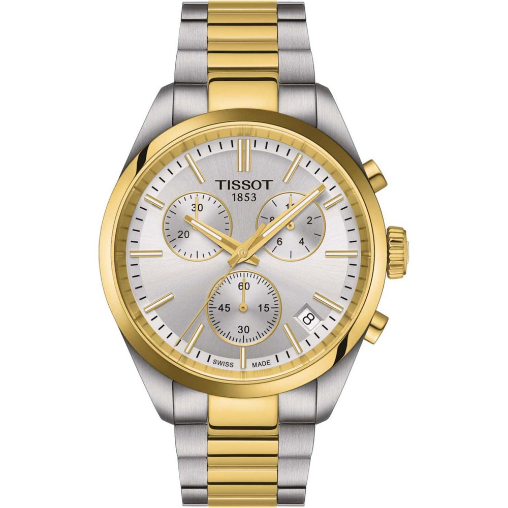 TISSOT T-Sport PR 100 Chronograph Ρολόι Ανδρικό Ασημί/Επιχρυσωμένο Ανοξείδωτο Ατσάλι μπρασελέ T1504172203100