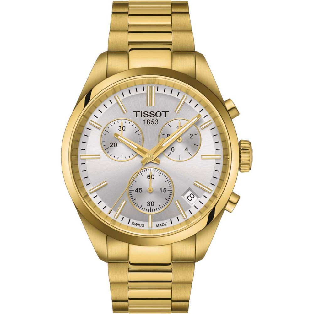 TISSOT T-Sport PR 100 Chronograph Ρολόι Ανδρικό Επιχρυσωμένο Ανοξείδωτο Ατσάλι μπρασελέ T1504173303100