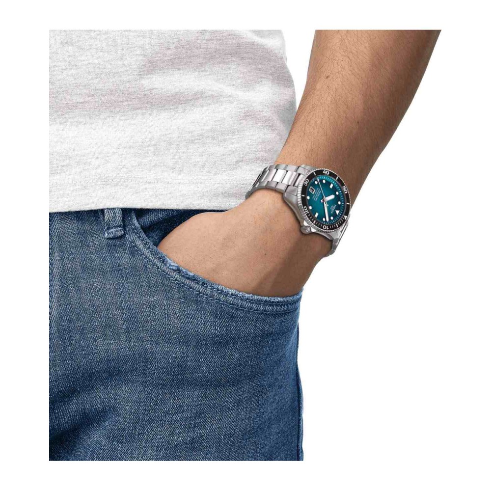 TISSOT T-Sport Seastar 1000 Powermatic 80 Ρολόι Ασημί Ανοξείδωτο Ατσάλι μπρασελέ T1208071109100