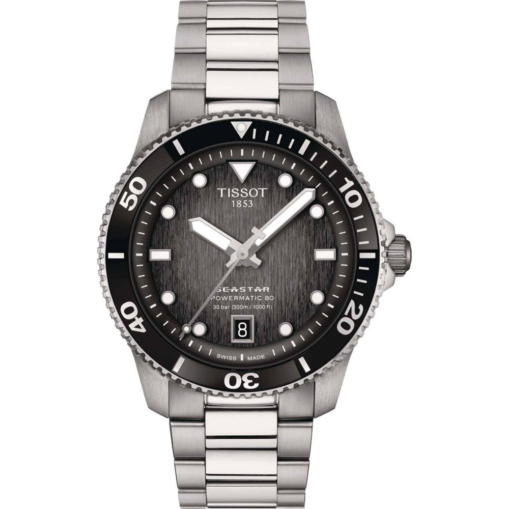 TISSOT T-Sport Seastar 1000 Powermatic 80 Ρολόι Ασημί Ανοξείδωτο Ατσάλι μπρασελέ T1208071105100