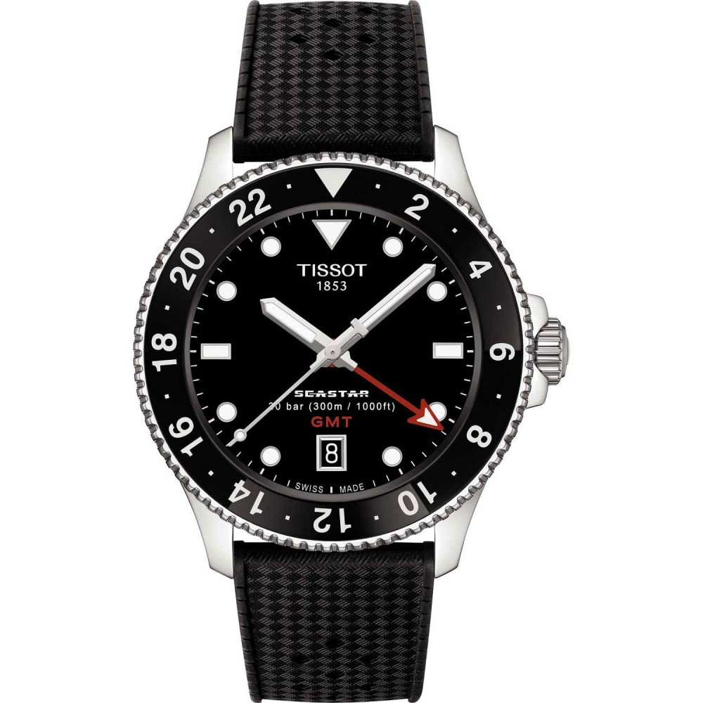 TISSOT T-Sport Seastar 1000 Dual Time GMT Μαύρο Καουτσούκ Λουράκι T1208521705100