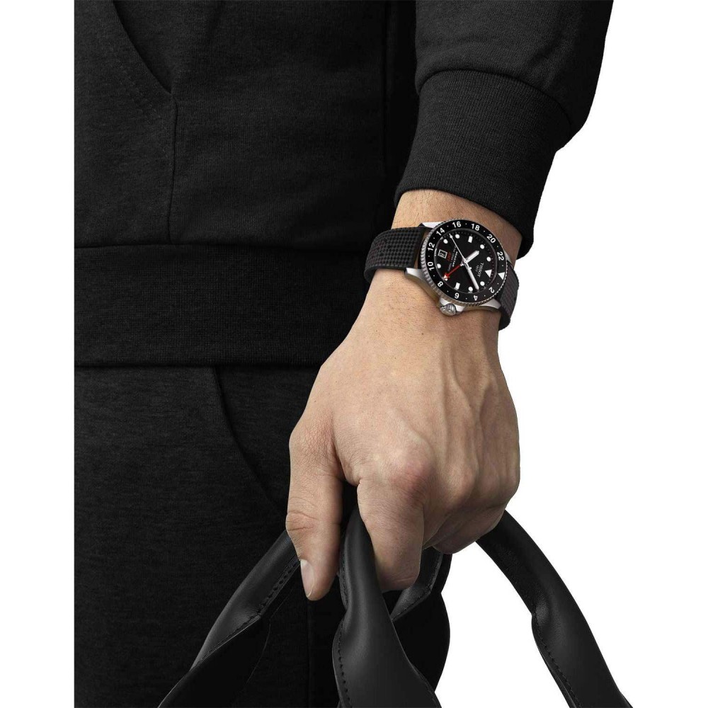 TISSOT T-Sport Seastar 1000 Dual Time GMT Μαύρο Καουτσούκ Λουράκι T1208521705100