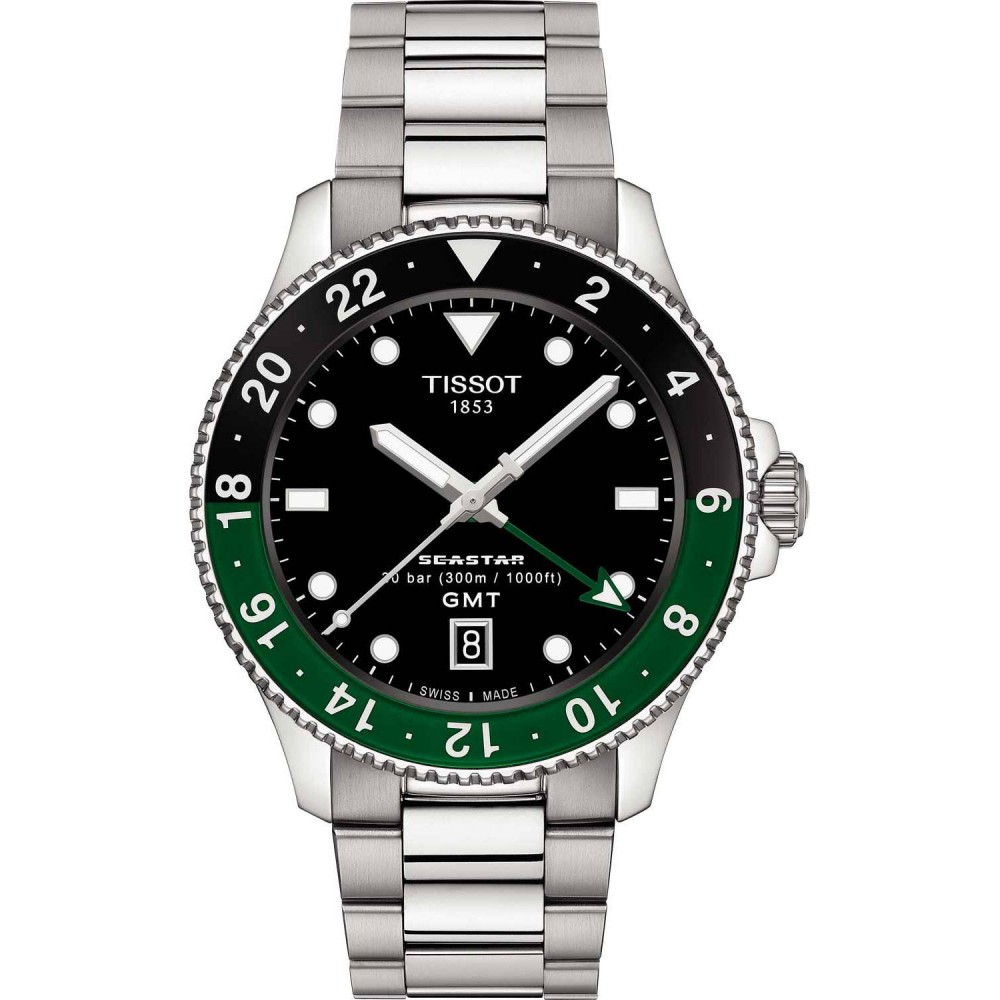 TISSOT T-Sport Seastar 1000 Dual Time GMT Ασημί Ανοξείδωτο Ατσάλι μπρασελέ T1208521105100