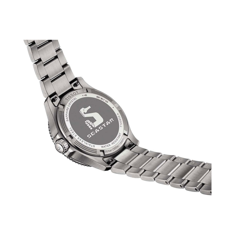 TISSOT T-Sport Seastar 1000 Dual Time GMT Ασημί Ανοξείδωτο Ατσάλι μπρασελέ T1208521105100
