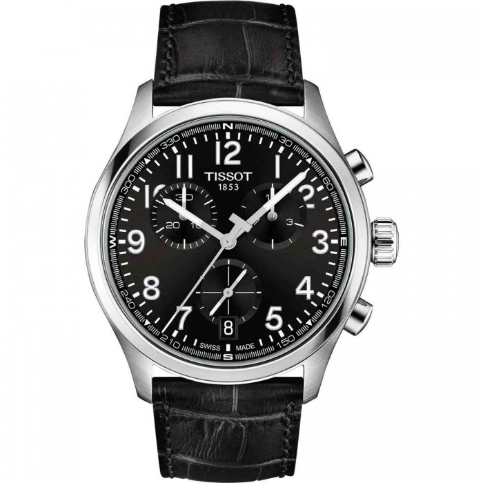 TISSOT T-Sport Chrono L 42mm Ρολόι Ανδρικό Μαύρο Δερμάτινο Λουράκι T1164171605200