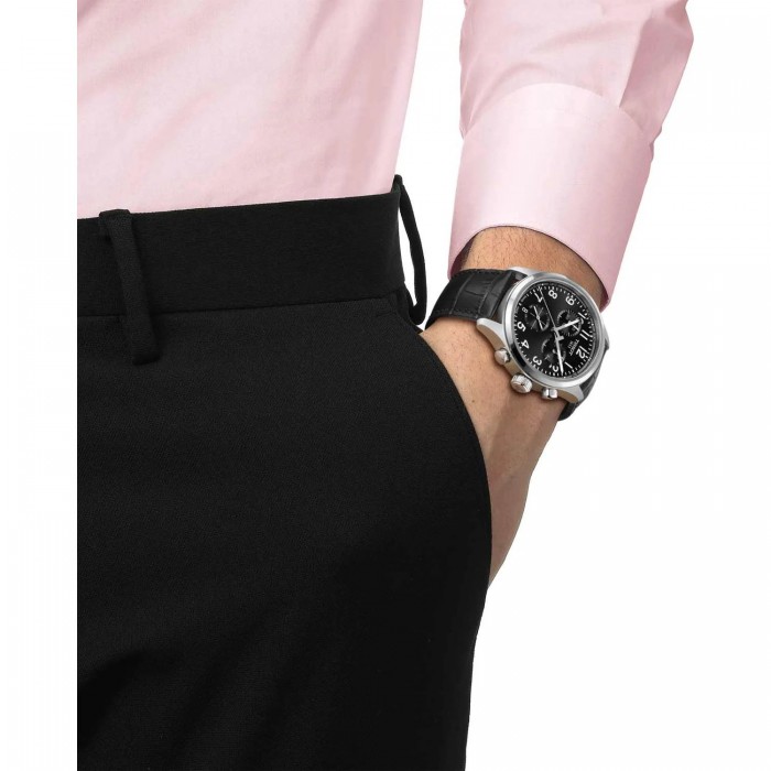 TISSOT T-Sport Chrono L 42mm Ρολόι Ανδρικό Μαύρο Δερμάτινο Λουράκι T1164171605200