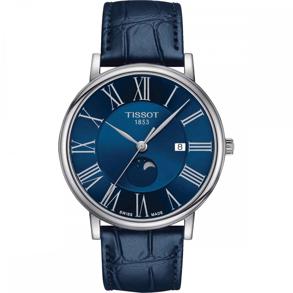 TISSOT T-Classic Carson Moonphase Ρολόι Μπλε Δερμάτινο Λουράκι T1224231604300