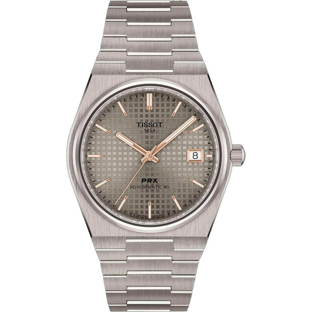 TISSOT T-Classic PRX Powermatic 80 38mm Ρολόι Ανδρικό Ασημί Μπρασελέ Τιτανίου T1378074406100